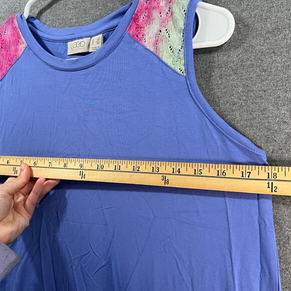 LOGO by Lori Goldstein Dress with Tie-Dye Hem Gemstone Blue Petite Small - Picture 4 of 11